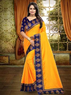 Yellow Plain  Border Art Silk Saree With Blouse For Women 1