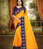 Yellow Plain  Border Art Silk Saree With Blouse For Women