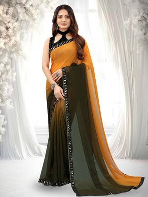 Green Plain Georgette Saree With Blouse 1