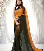 Green Plain Georgette Saree With Blouse