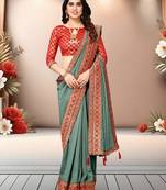 Pista Green Vichitra Silk Blend Saree With Blouse Piece With Jacquard Blouse Piece.