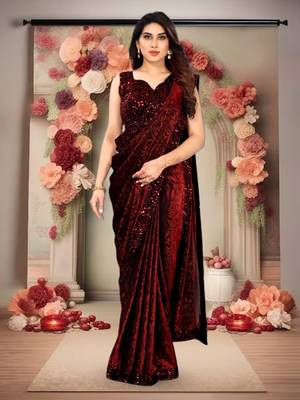 Maroon Lycra Printed Party Wear Saree 6