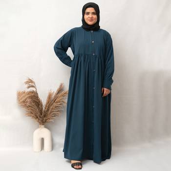 Front Open Chunat Abaya in Ramagreen Color With Hijab 1