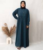 Front Open Chunat Abaya in Ramagreen Color With Hijab