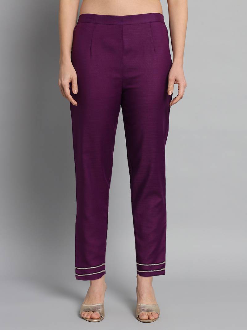  Wine Rayon Slub Fabric Embroidered Work Straight Kurta, Pant and Dupatta Set