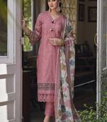  Peach Linen Cotton Fabric Embroidered work Straight cut Kurta with Cotton Lining, Pant and Dupatta Set