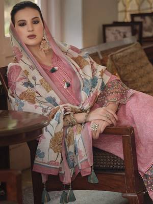  Peach Linen Cotton Fabric Embroidered work Straight cut Kurta with Cotton Lining, Pant and Dupatta Set 2