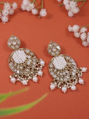 traditional handcrafted kundan pearl chandbali earrings for women/girls (e3176w) 1