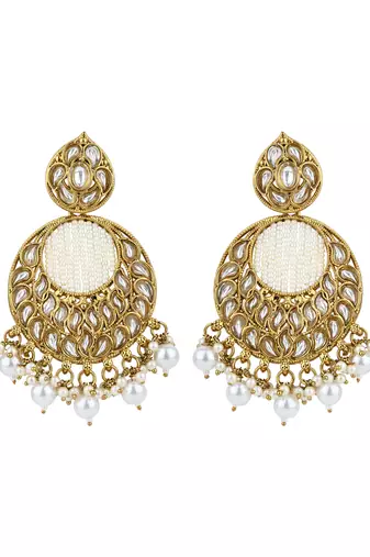traditional handcrafted kundan pearl chandbali earrings for women/girls (e3176w)