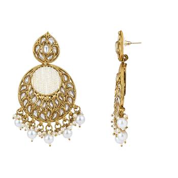 traditional handcrafted kundan pearl chandbali earrings for women/girls (e3176w) 3
