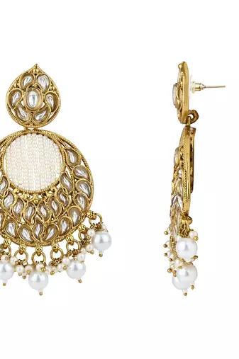 traditional handcrafted kundan pearl chandbali earrings for women/girls (e3176w)