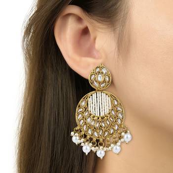 traditional handcrafted kundan pearl chandbali earrings for women/girls (e3176w) 4