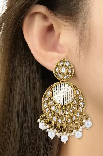 traditional handcrafted kundan pearl chandbali earrings for women/girls (e3176w)
