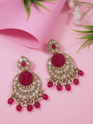 traditional handcrafted kundan pearl chandbali earrings for women/girls  1