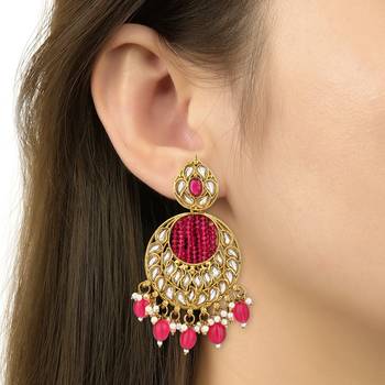 traditional handcrafted kundan pearl chandbali earrings for women/girls  4