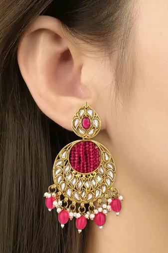 traditional handcrafted kundan pearl chandbali earrings for women/girls 
