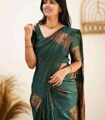 Embellished Green Color Soft Banarasi Silk Saree with Unstiched Blouse.