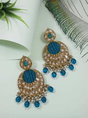 traditional handcrafted kundan pearl chandbali earrings for women/girls 1