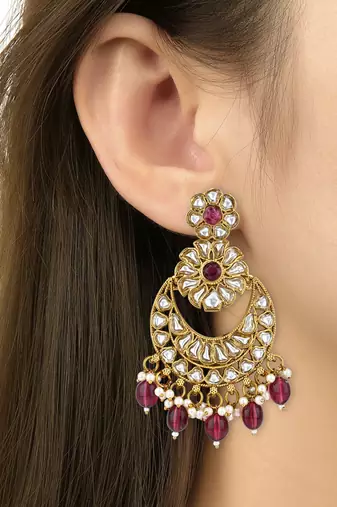 traditional handcrafted kundan pearl flower earrings for women/girls 