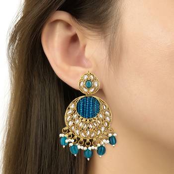 traditional handcrafted kundan pearl chandbali earrings for women/girls 4