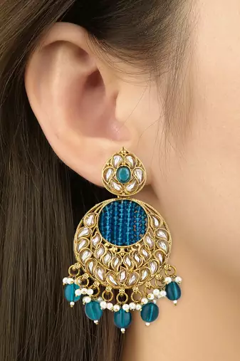 traditional handcrafted kundan pearl chandbali earrings for women/girls