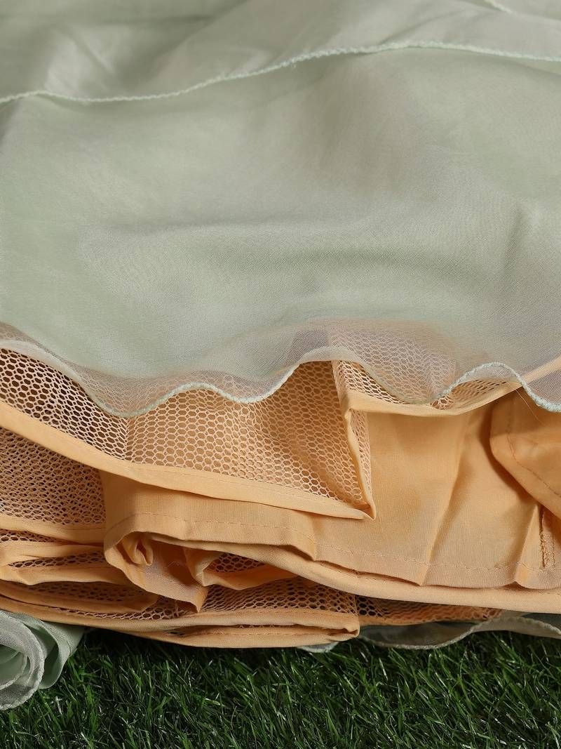 Ready To Wear Green Organza Embroidered Lehenga Set