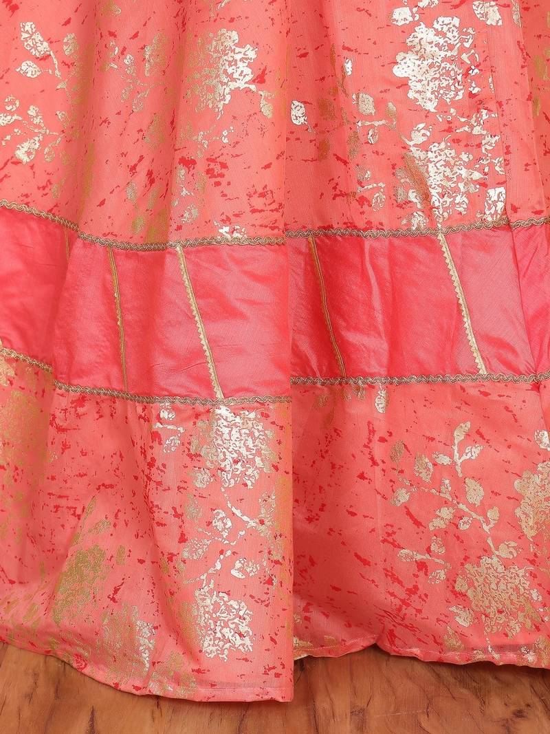 Ready To Wear Pink Art Silk Foli Print Lehenga Set