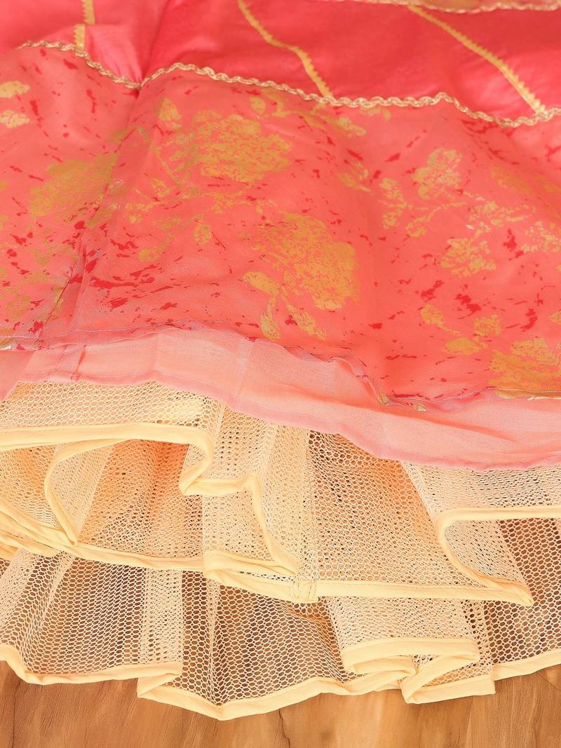 Ready To Wear Pink Art Silk Foli Print Lehenga Set