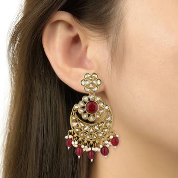 traditional handcrafted kundan pearl flower earrings for women/girls  4