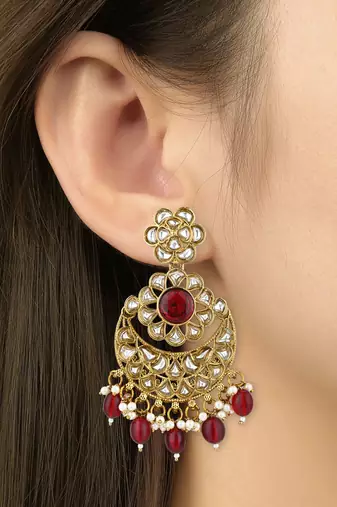 traditional handcrafted kundan pearl flower earrings for women/girls 