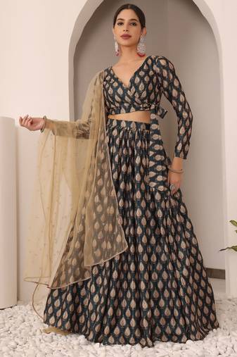 Ready To Wear MultiColor Chinon Digital Print Lehenga Set