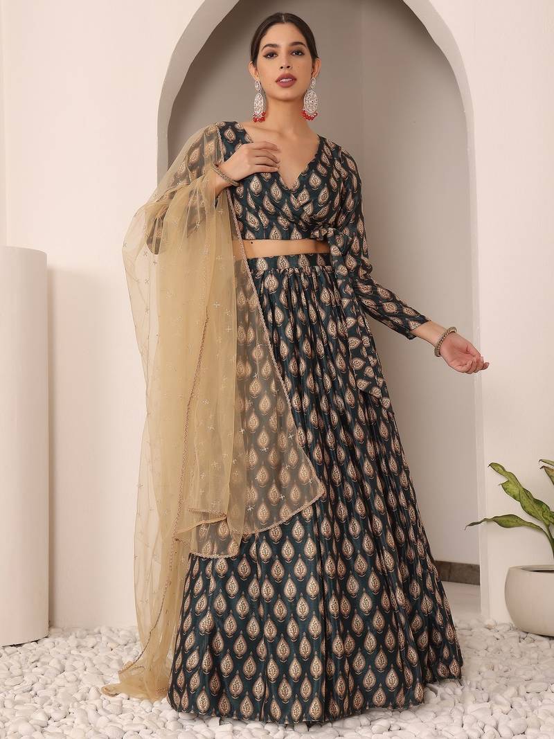 Ready To Wear MultiColor Chinon Digital Print Lehenga Set