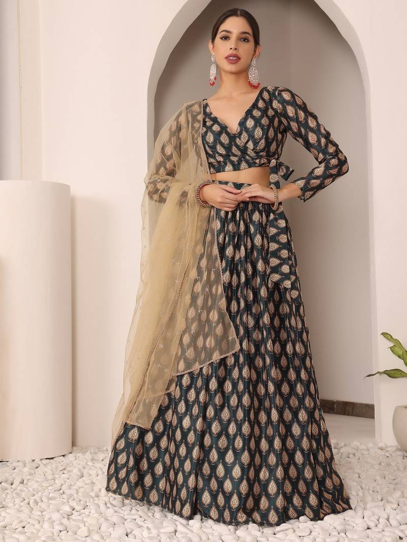 Ready To Wear MultiColor Chinon Digital Print Lehenga Set