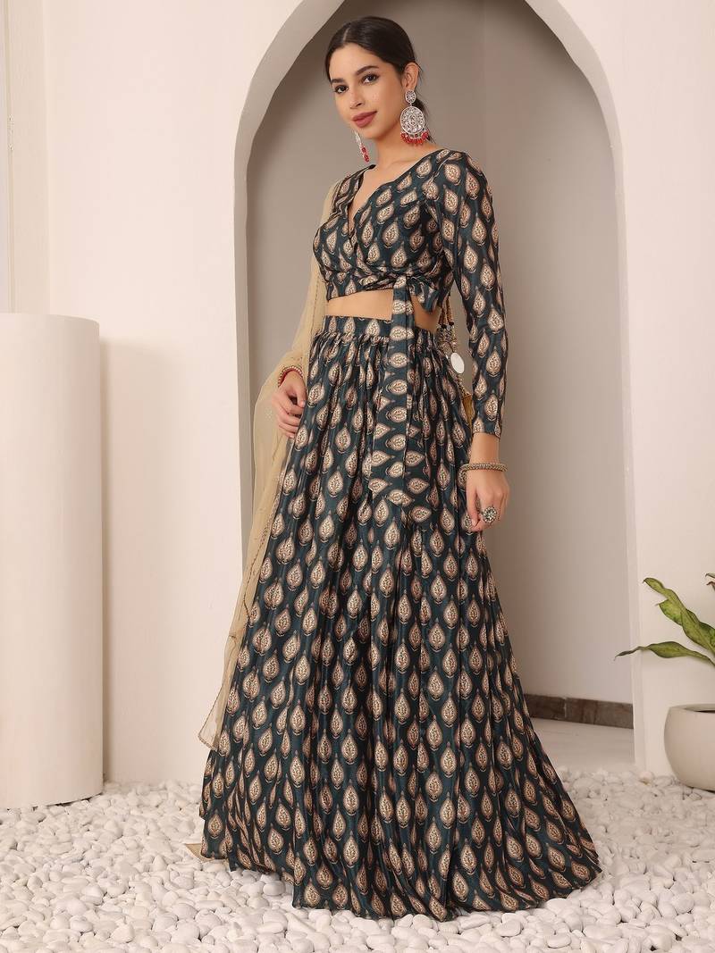 Ready To Wear MultiColor Chinon Digital Print Lehenga Set