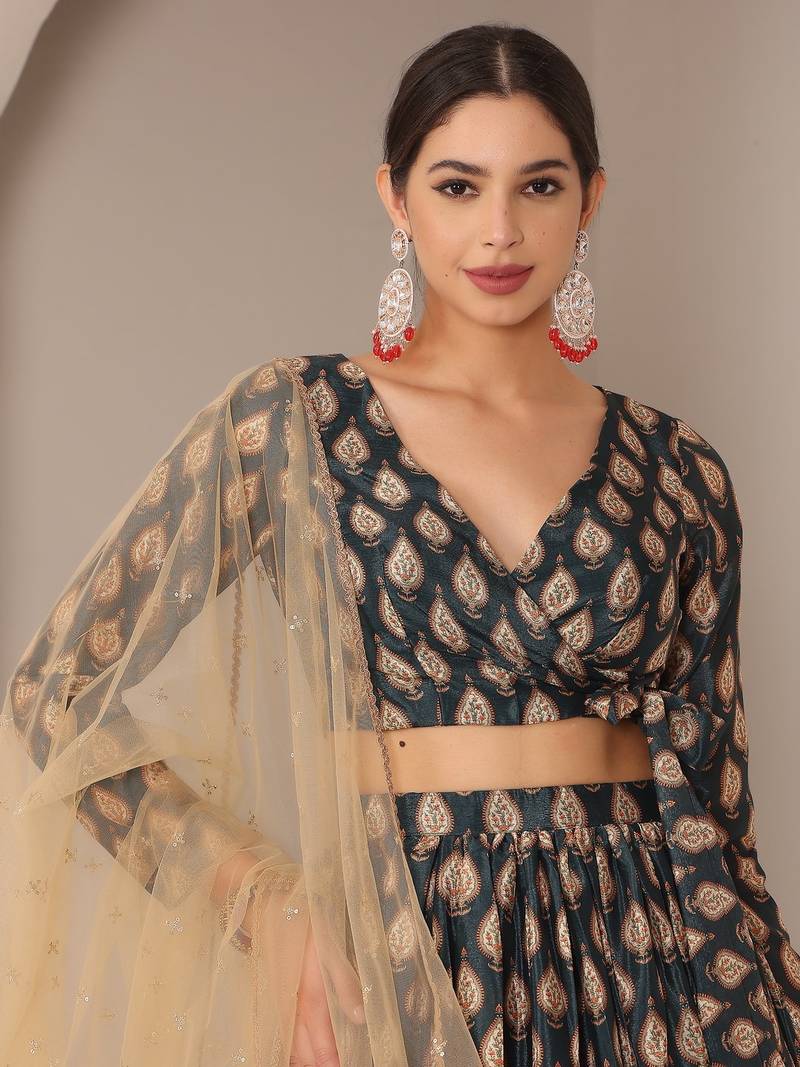 Ready To Wear MultiColor Chinon Digital Print Lehenga Set