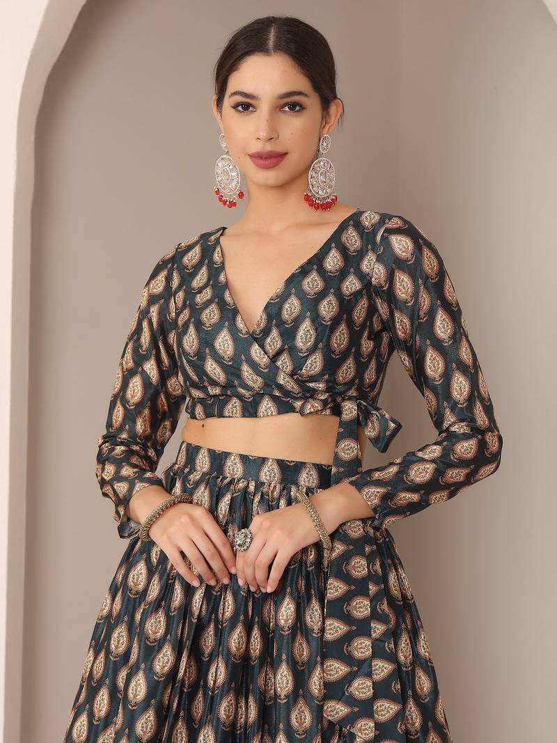 Ready To Wear MultiColor Chinon Digital Print Lehenga Set