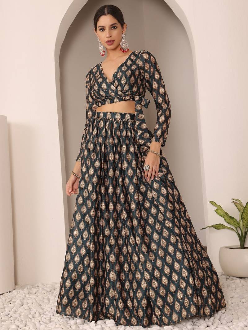 Ready To Wear MultiColor Chinon Digital Print Lehenga Set