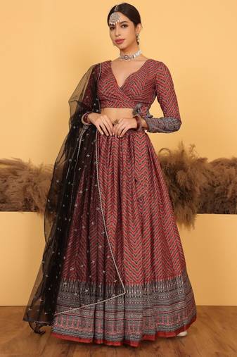 Ready To Wear MultiColor Chinon Digital Printed Lehenga Set