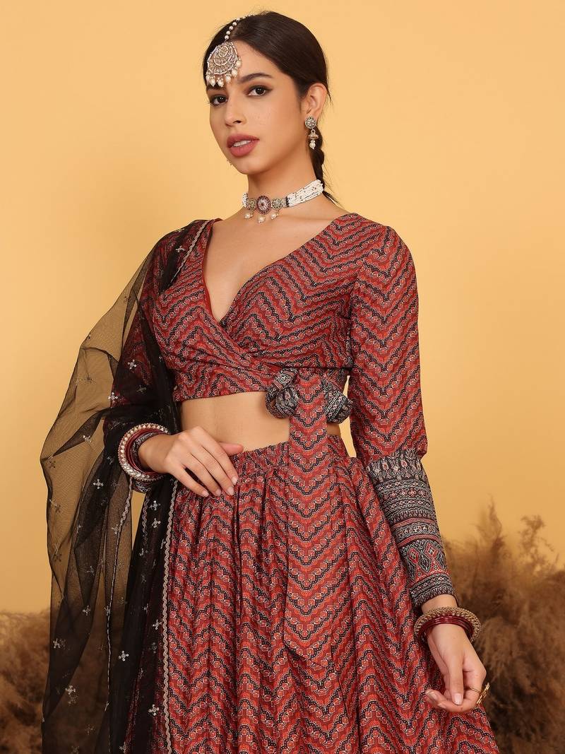 Ready To Wear MultiColor Chinon Digital Printed Lehenga Set