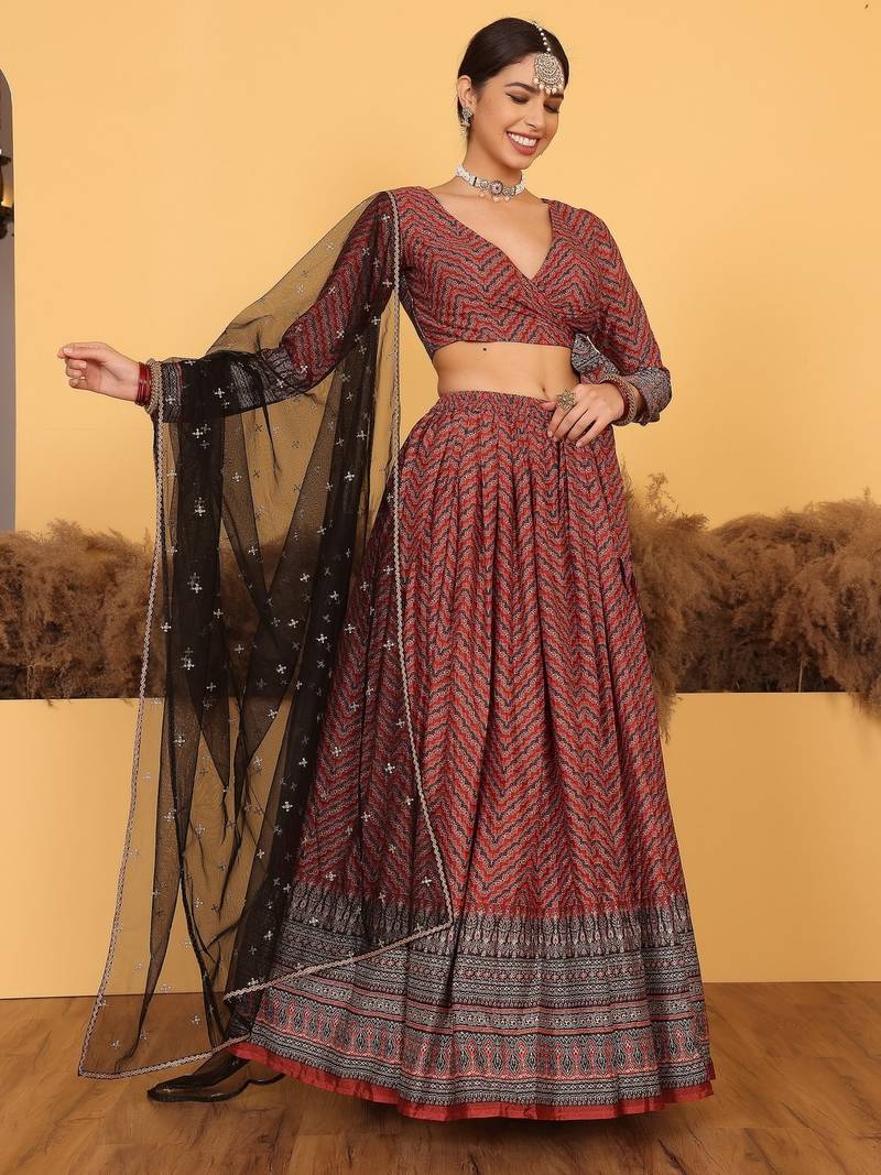 Ready To Wear MultiColor Chinon Digital Printed Lehenga Set
