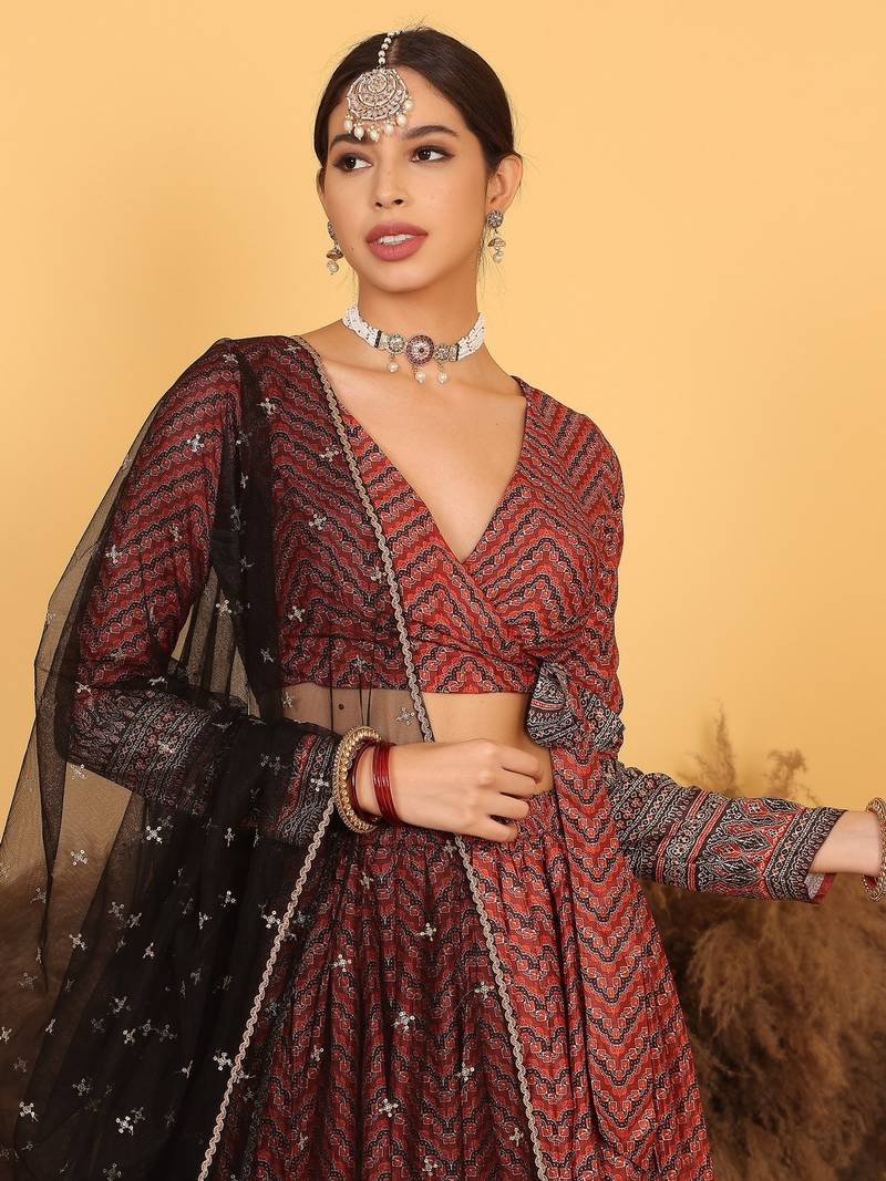 Ready To Wear MultiColor Chinon Digital Printed Lehenga Set