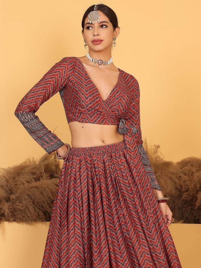 Ready To Wear MultiColor Chinon Digital Printed Lehenga Set