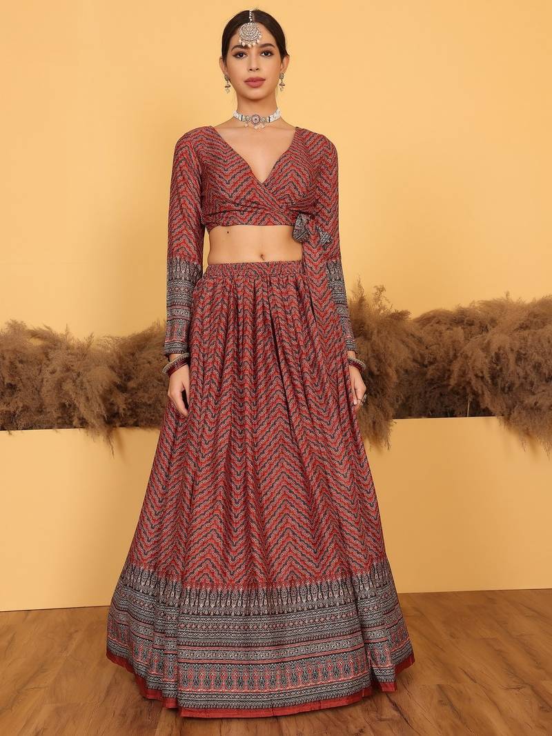 Ready To Wear MultiColor Chinon Digital Printed Lehenga Set