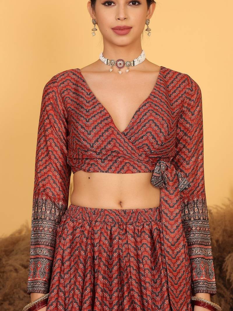 Ready To Wear MultiColor Chinon Digital Printed Lehenga Set