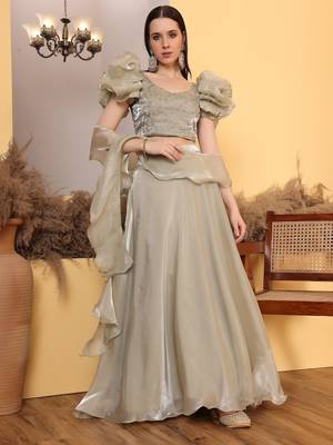 Ready To Wear Beige Embroidery Art Silk Lehenga Set 1