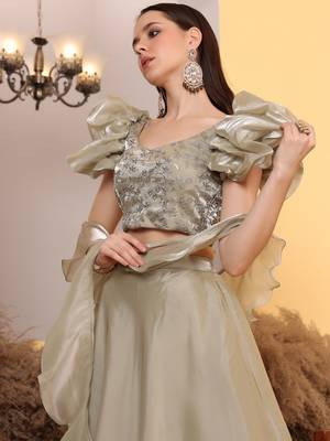 Ready To Wear Beige Embroidery Art Silk Lehenga Set 2