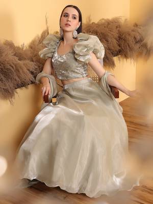 Ready To Wear Beige Embroidery Art Silk Lehenga Set 8