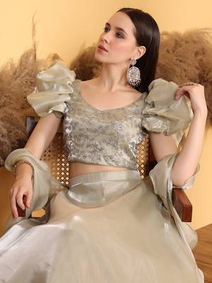 Ready To Wear Beige Embroidery Art Silk Lehenga Set 9