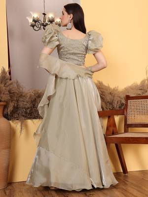 Ready To Wear Beige Embroidery Art Silk Lehenga Set 10