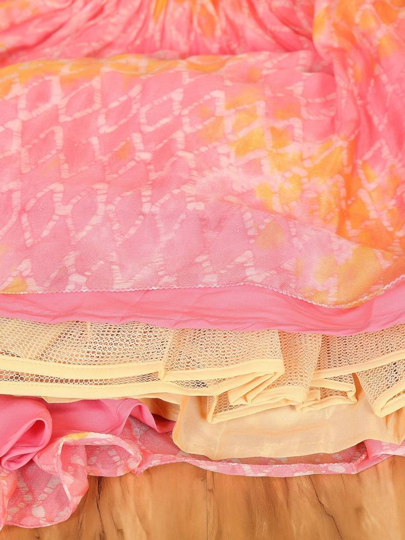 Ready To Wear Pink Digital Printed Chinon Lehenga Set